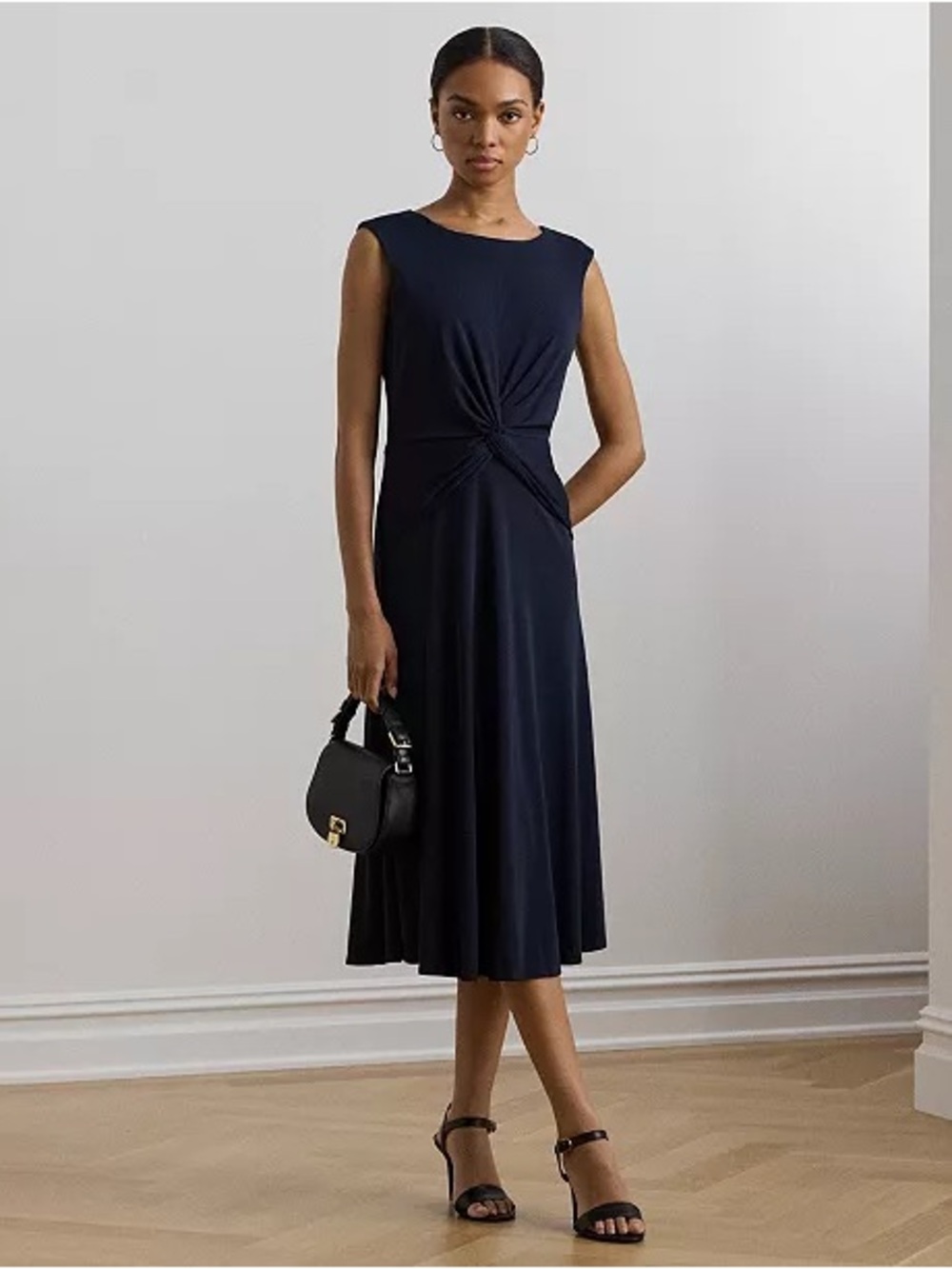 Lauren Ralph Lauren Twist-Front Cap Sleeve Stretch Jersey Midi Dress In Navy